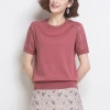 Middle-aged mom ice silk short-sleeved T-shirt for women 2023 new summer style, thin mini sweater, knitted sweater, lace top T-shirt details Picture